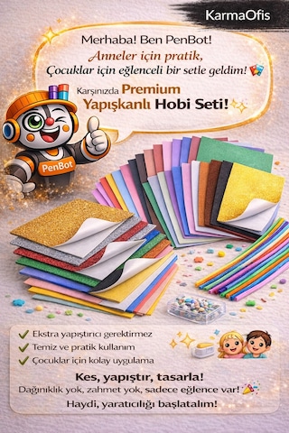 Yapışkanlı Hobi Seti A4 10 Lu Simli Yapışkanlı Eva, 10 Lu Yapışkanlı Eva, Keçe, Elişi Kağıdı, Şönil