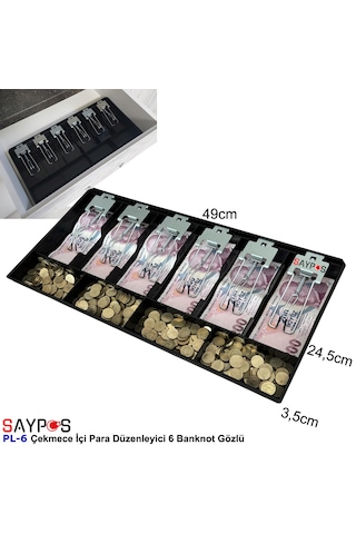 Metal Mandallı Rampalı Çekmece İçi Para Düzenleyici 6 Banknot 4 Bozuk Para Gözlü 49x24,5x3,5cm