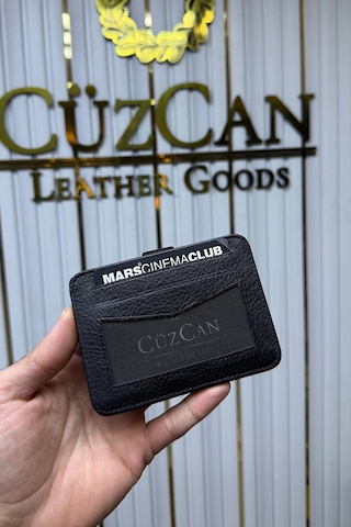 Cüzcan Jorvik Patlı Hakiki Deri Premium Kartlık Kişiye Özel İsim Baskılı Siyah