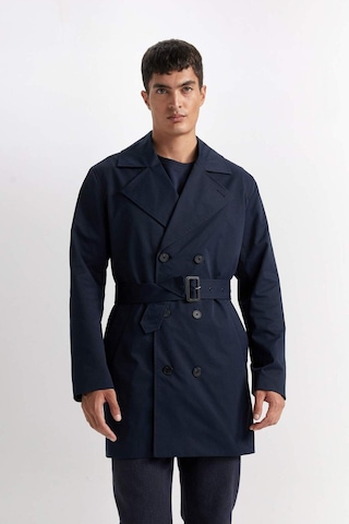 DeFacto Slim Fit Dar Kesim Düğmeli Kemerli Trençkot D5528AX25SPNV253 Lacivert
