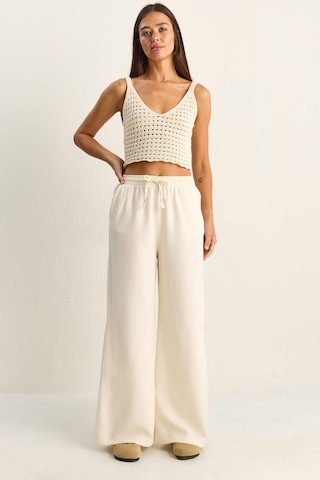Shade Kadın Beli Lastikli Cep Detaylı Bol Keten Pantolon Yp5562 60286109 - Krem