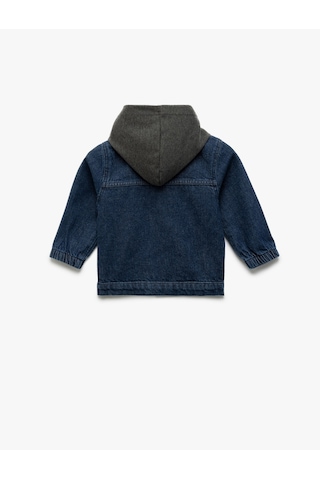 Koton Pamuklu Çıkarılabilir Kapşonlu Cepli Uzun Kollu Denim Ceket Dark Indıgo 5smb60004td Koyu İndigo
