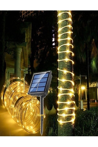 100 Led 12 Metre Sarı Flex Peri Led Işık Güneş Enerjili Solar Bahçe Balkon Ağaç Lambası Aydınlatması