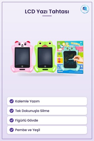Lcd Yazı Tahtası Çocuk Figürlü Dijital Çizim Tableti Pembe Yeşil Çok Renkli