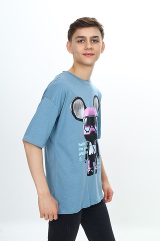 Toontoy Kids Toontoy Erkek Çocuk Robot Baskılı Tişört Mavi