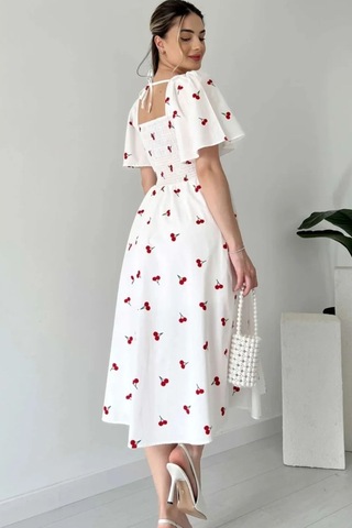 Gipeli Kemerli Kare Yaka Elbise Uzun Poplin Elbise Beyaz