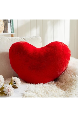 Singree Kırmızı Kalp Yastığı Ultra Yumuşak Tavşan Kürkü 30x25cm Decoratif Koltuk Yastığı Sevgililere Hediye Oturma Odası Dekoru Kırmızı