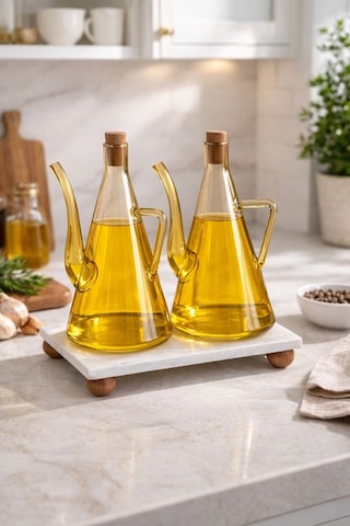 Qerhome Mermer Stantlı Glazzy Düz Tasarım Yağdanlık 750 Ml +750 Ml Amber Amber