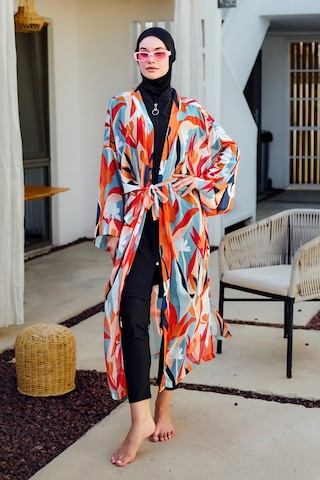 Remsa Tesettür Mayo Üzerine Tek Kaftan Kimono Pareo Turuncu Rp027 Lotus Turuncu