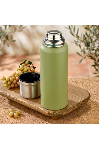 1 Litre Çift Katlı Çelik Termos-24 Saat Sıcak, 48 Saat Soğuk, Kamp, Piknik, Ofis, Seyahat Haki