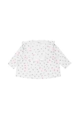 Bebegen Kız Bebek Ekru Renkli Minik Çiçek Desenli Fırfırlı Pijama Takımı