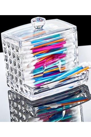 Flosoft Diamond 3 Lü Pamuk Organizer, Disk Pamukluk Makyaj Pamukluğu Kulak Çubukluğu 3 Lü Set Şeffaf