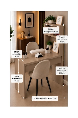 Pudra Manikür Masası Makyaj Masası Protez Tırnak Masası Çok Amaçlı Masa %100 Mdf Krem