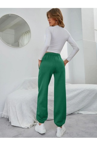 Yeşil Jogger Eşofman Altı - Lastik Paça Yüksek Bel Lastik Bel Yeşil