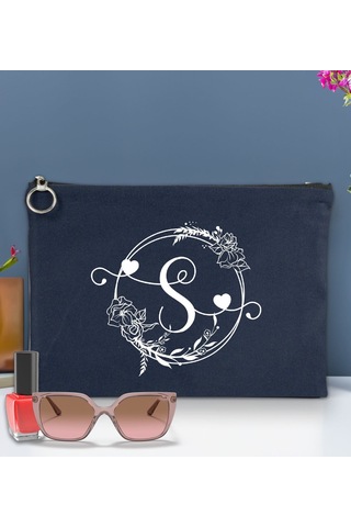 Bk Gift Kişiye Özel Harfli Astarlı Lacivert Portföy Çanta 30x21cm, Baskılı El Çantası, Organizer Çanta