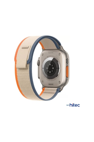 Schitec 42-49mm Yeni Nesil iOS Uyumlu Akıllı Saat Kordonu Hasır Bej Turuncu