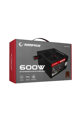 Rampage RMP-600-80P 600 W 80Plus Bronze 12 CM Fan Aktif Pfc Güç Kaynağı