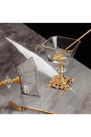 Daisyglass Lav Cam Lüx Gold Ayaklı Kase 6'lı Magnolia Dondurmalık