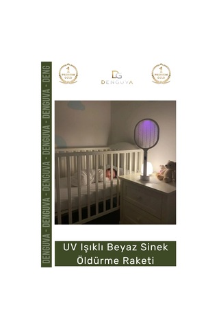 Sinekraketi Usb Şarjlı Standlı Dijital Gösterge Mor Işık Etkili Uv Işıklı Beyaz Sinek Öldürme Raket