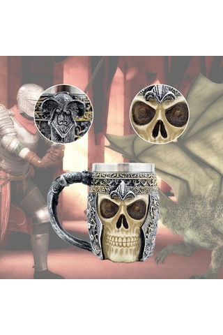 Xindoker 3d Tasarım Kupa - 450ml Paslanmaz Çelik Ve Rezinden, Ev, Bar Ve Restoranlar İçin İdeal - Kafatası Şövalye Temalı Çok Renkli