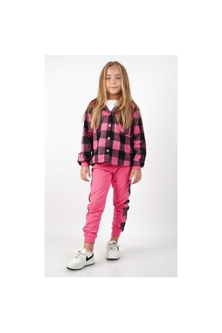 Esila Kids Ekose Desenli Kız Çocuk Pamuklu Örme Üçlü Takım Fuşya