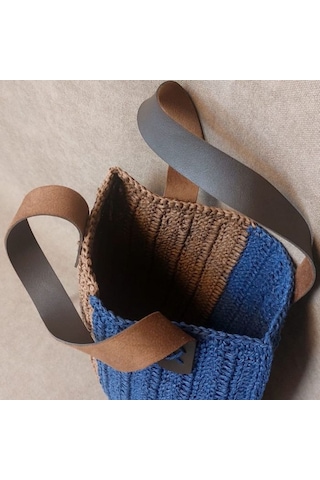 Uretti - Volkan 4975 8338 El Yapımı Kahverengi - Lacivert Renk Kağıt İp El Çantası Kahverengi - Lacivert