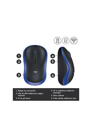 Logitech M185 Kablosuz Mouse Siyah - Mavi 910-002236