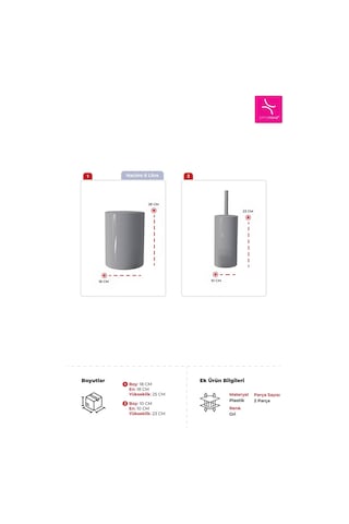 Prima Nova Flores 2'li Banyo Seti - Gri Gri