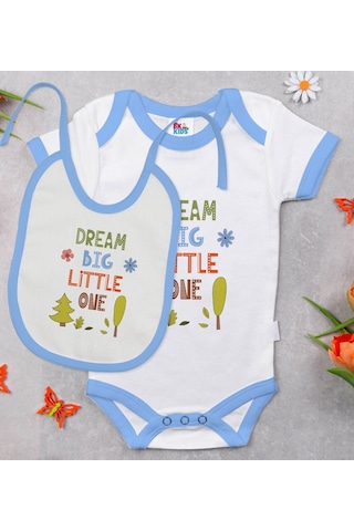 Bk Kids Dream Big Little One Tasarımlı Mavi Bebek Body Zıbın Ve M Çok Renkli