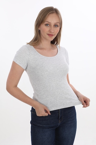 Monox Kadın Fitilli Likralı Pamuk Basic Tshirt Gri