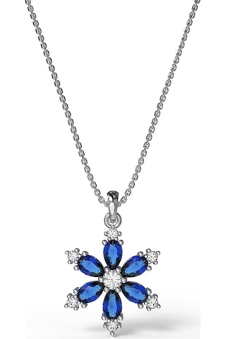 925 Ayar Safir Taşlı Rodyum Lotus Çiçeği Gümüş Kolye Rn10305 Gümüş