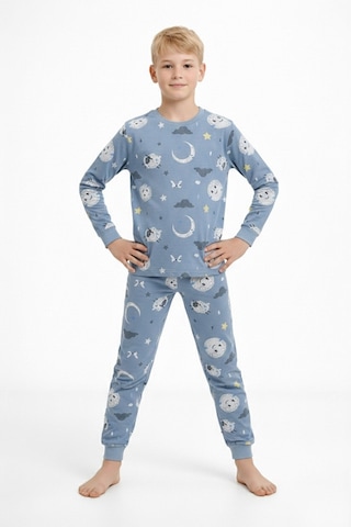 Bunny Hopp Uyku Temalı Pamuklu Erkek Çocuk Pijama Takımı - Mavi Kuzulu Desenli Takım 8 - 9 Yaş