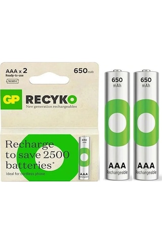 Gp Recyko 650 Mah R03 Aaa Şarjlı 2'li İnce Kalem Pil