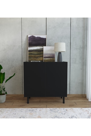 Modern Mdf Çok Amaçlı 80 Cm 2 Kapaklı Siyah Konsol