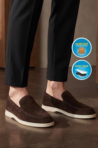Komcero Kahve Hakiki Deri Şık Rahat Espadril Erkek Casual Ayakkabı Loafer 6k020-217 Kahverengi