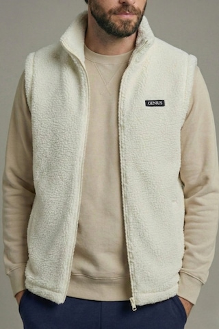 Genius Store Genıus Store Erkek Yelek İçi Şardonlu Sherpa Peluş Yelek Tam Fermuarlı Cepli Kuzu Outdoor Yelek Ekru