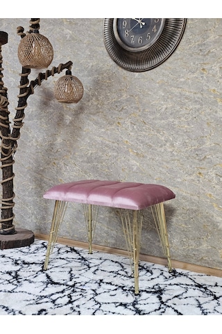 Zafir Metal Gold Tel Ayaklı 60 Cm Puf Bench - Puf - Bench - Oturak - Mutfak Oturağı - Antre Oturağı Pembe