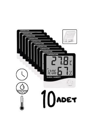 10 Adet Dijital Termometre Sıcaklık Ve Nem Ölçer Masa Saati Alarm