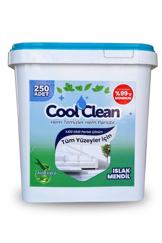 Cool Clean Yüzeyler için Islak Temizlik Mendili Kova 250'li