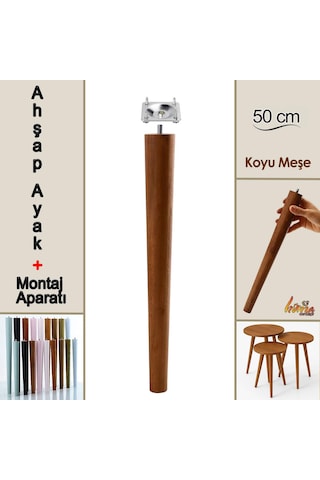 Ahşap Ayak 50 Cm Koyu Meşe M8 Civatalı Bağlantı Aparatlı Dolap Mobilya Koltuk Kanepe Destek Ayağı Ayakları Koyu Meşe