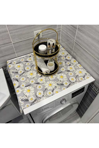 Laundry Duck Keten Su Geçirmez Ve Kirlenmez Çamaşır Makinesi - Buzdolabı - Bulaşık Makinesi Örtüsü Sarı Papatya