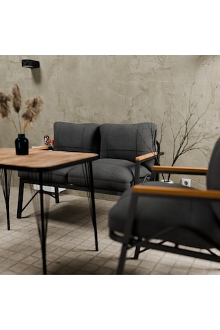 Mb Garden Furnıture Simetri Model, Balkon, Bahçe, Cafe, Metal Koltuk Takımı 2 1 1 Masalı Antrasit
