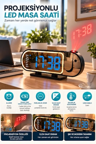 Şık Tasarımlı Led Masa Saati Dijital Ekran Alarm 12 24 Saat Ve Sıcaklık Göstergeli Diğer