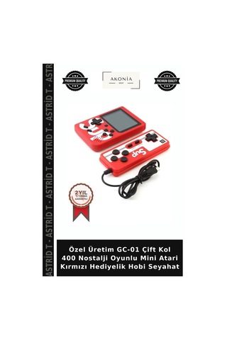 Özel Üretim Gc-01 Çift Kol 400 Nostalji Oyunlu Mini Atari Kırmızı Hediyelik Hobi Seyahat