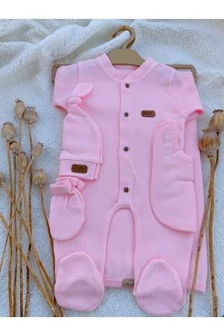 Kız Bebek Yeni Doğan Pembe 5 Parça Waffle Hastane Çıkışı Pembe
