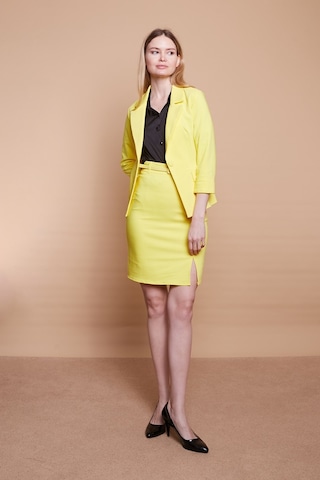 Astarlı Yüksek Bel Önden Yırtmaçlı Deri Kemerli Pamuklu Hafif Likralı Kumaş Kalem Etek Kemer Dahil -sarı - Sarı