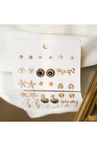 Kangvka 9 Çift Alliçelik Küpe Seti - Yıldız, İpek, Gül Desenleriyle Kadınlar İçin Güzellik Aksesuarı A Tipi Çok Renkli