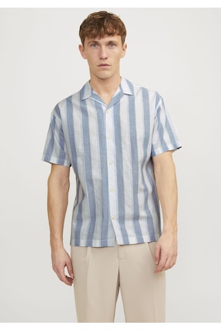 Jack & Jones Erkek Keten Karisimli Çizgili Gömlek - Ccsummer 12251116 Captains Blue Mavi