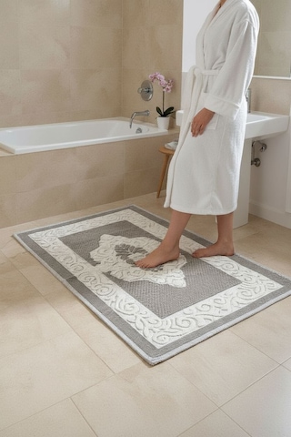 Pamuklu Kaymaz Taban Dikdörtgen Banyo Paspası Yüksek Emici Pamuk Dokuma Banyo Halısı 60 X 100 Cm Ölçüsünde Bej