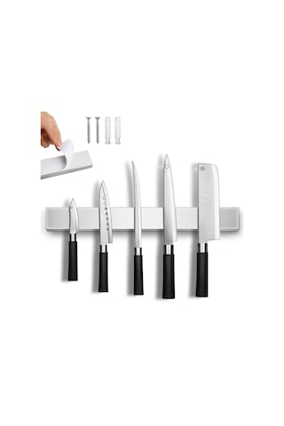 Teltree Stainless Steel 304 Manyetik Bıçak Tutucu - Modern Mutfak Bıçaklı Magnetic Bar Gümüş